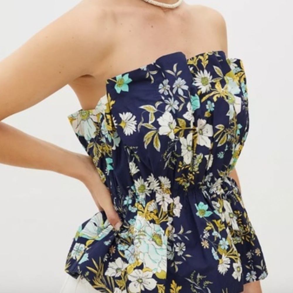 Anthropology tube top navy blue yellow flowers, perfect condition
